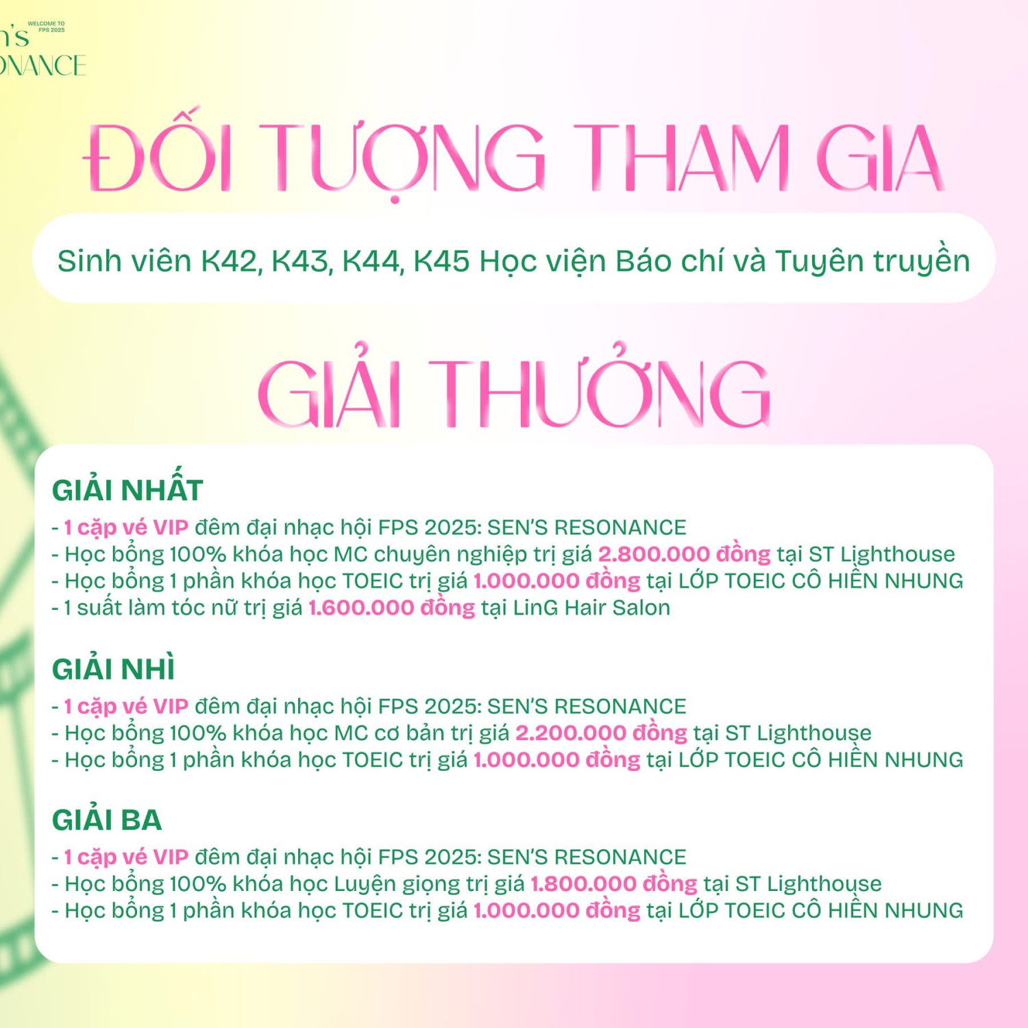 Những phần thưởng tương xứng được BTC trao cho các bạn thắng giải (Ảnh: FPS 2025 - Sen’s Resonance).